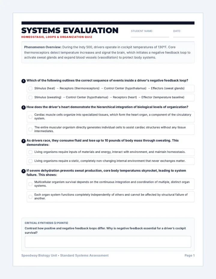 Speedway Sweat Grade Level Quiz