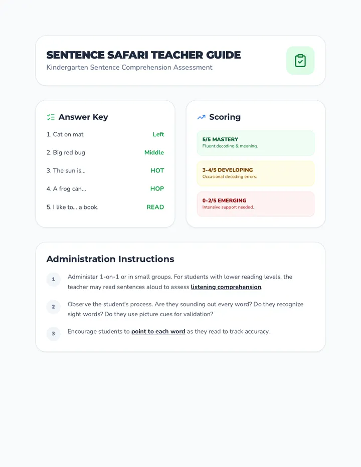Sentence Safari Teacher Guide