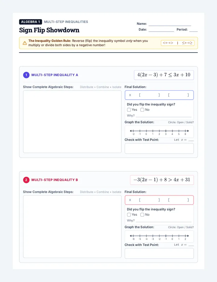 Sign Flip Showdown Worksheet