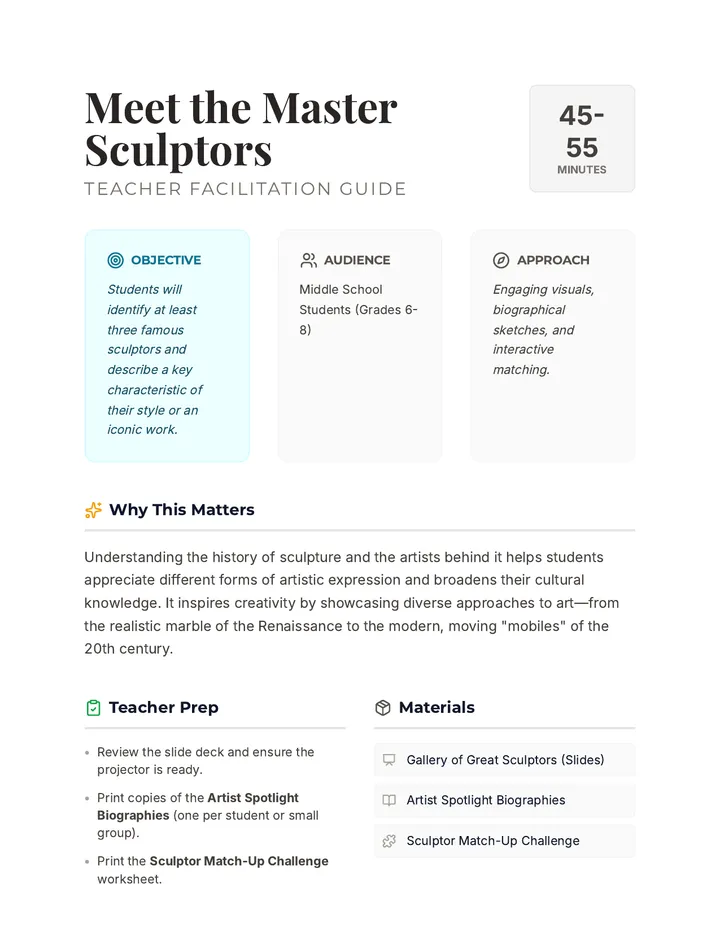 Meet the Master Sculptors Lesson Plan