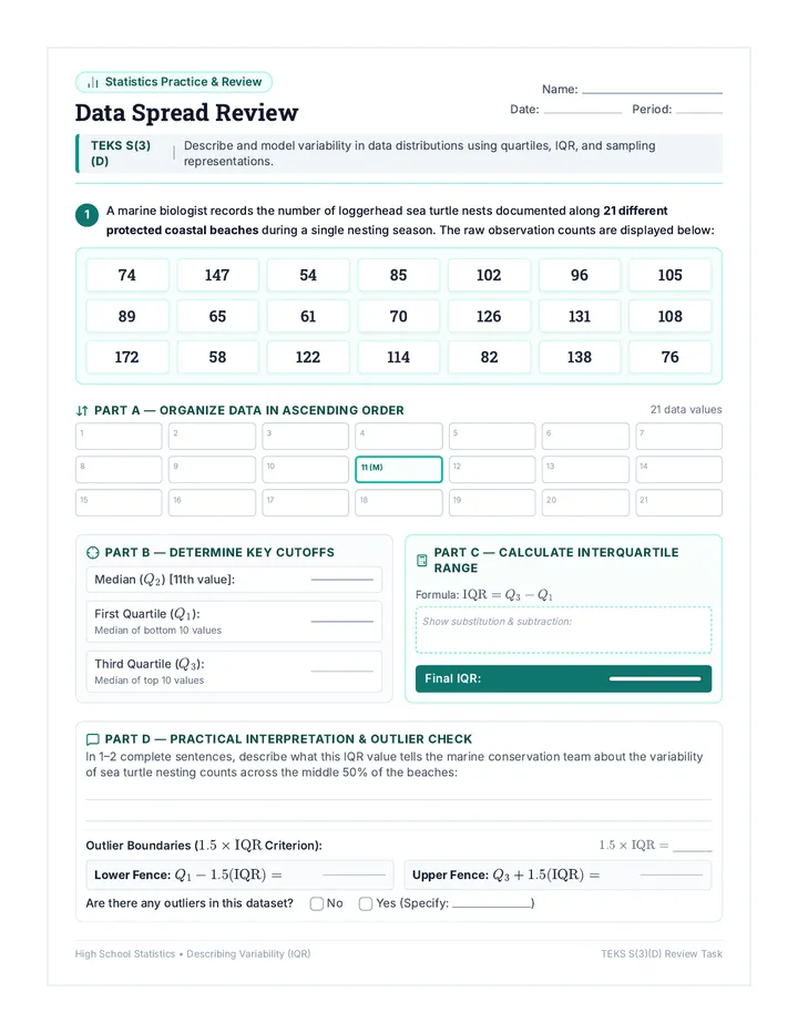 Data Spread Review Worksheet