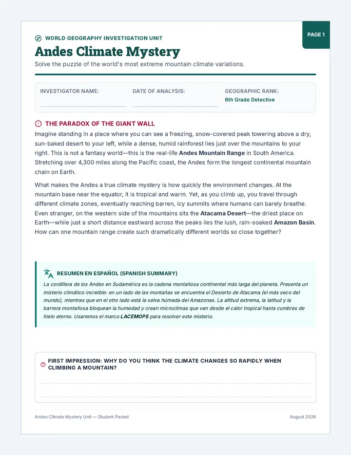 Andes Climate Mystery Packet