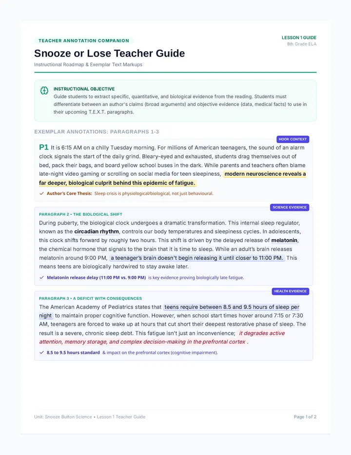 Snooze or Lose Teacher Guide
