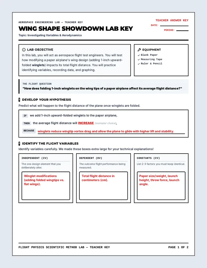 Wing Shape Showdown Worksheet Key
