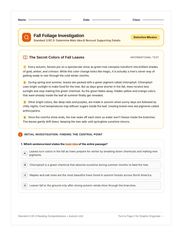 Fall Foliage Worksheet
