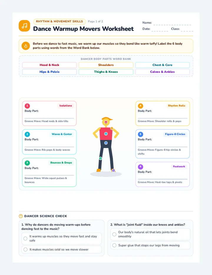 Dance Warmup Movers Worksheet
