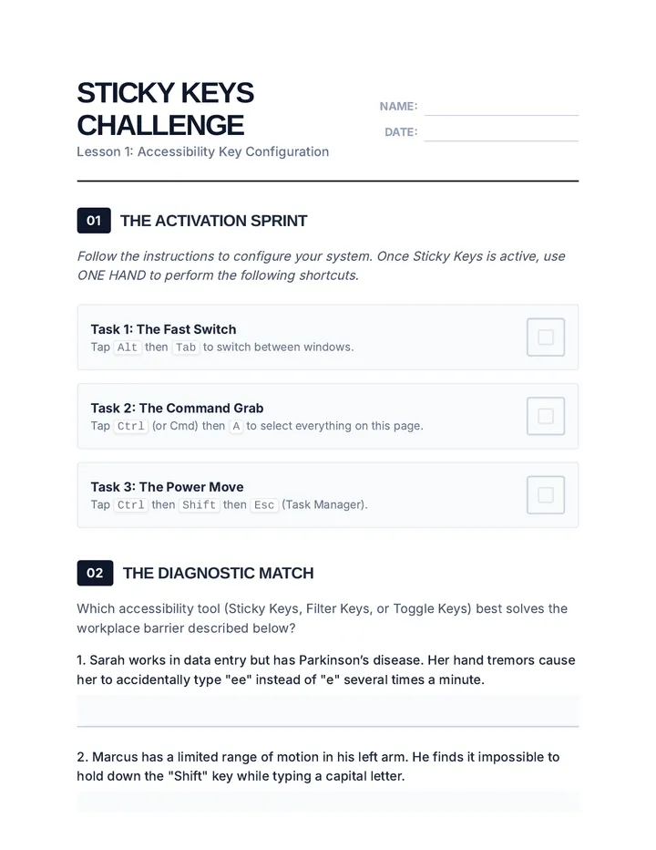 Sticky Keys Challenge Worksheet