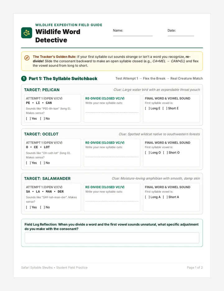 Wildlife Word Detective Worksheet