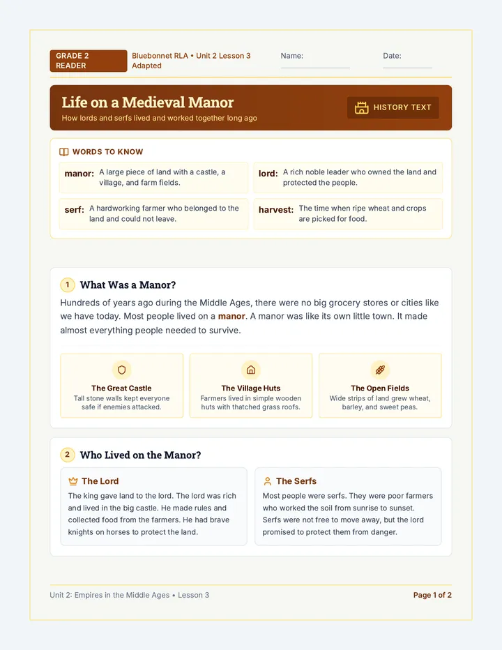Manor Life Reader Passage