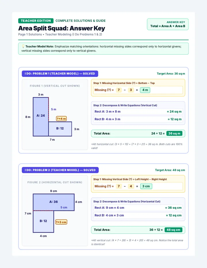 Area Split Squad Answer Key