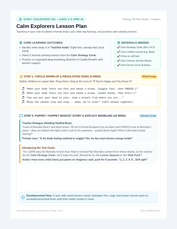 Calm Explorers Lesson Plan