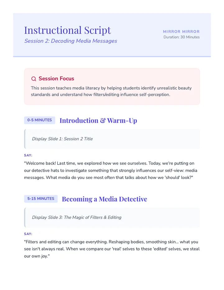 Session 2 Instructional Script Facilitator Guide