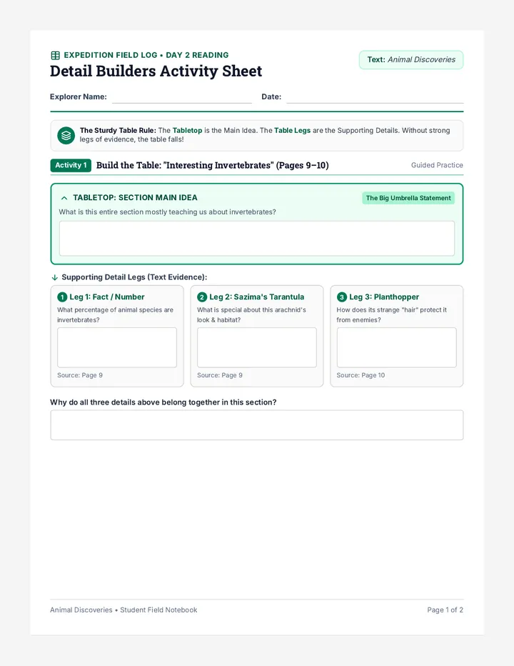 Detail Builders Activity Sheet
