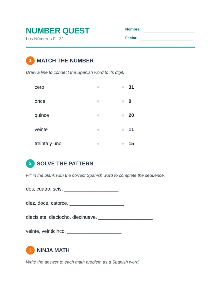 Number Quest Worksheet