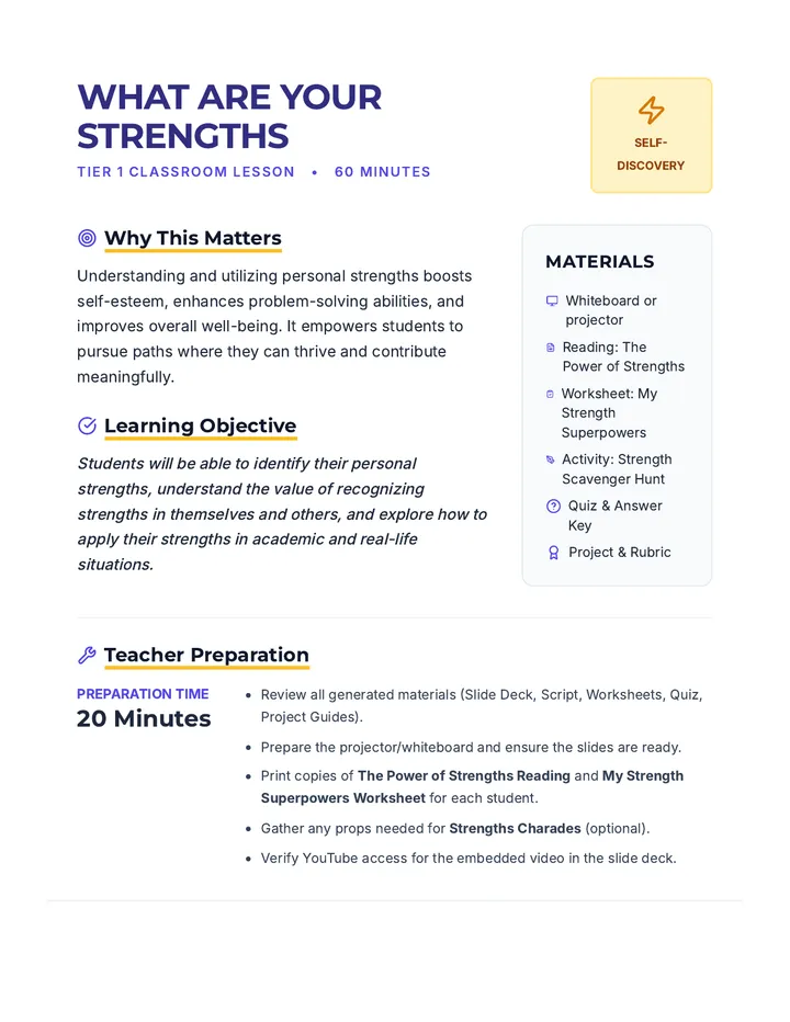 What Are Your Strengths Lesson Plan