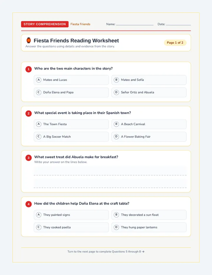 Fiesta Story Worksheet