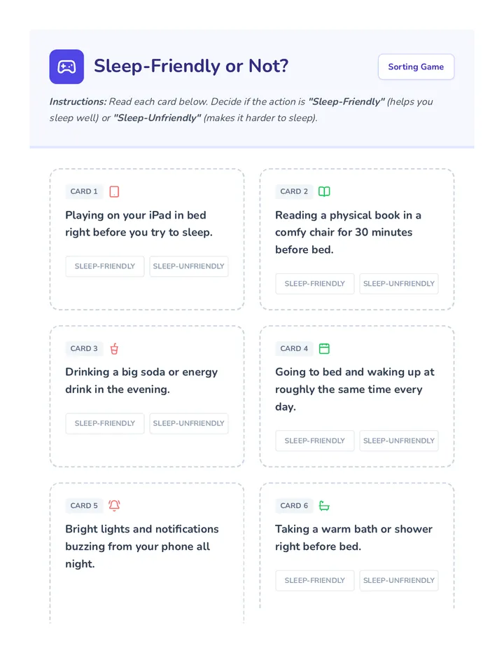 Sleep Friendly Game Cards