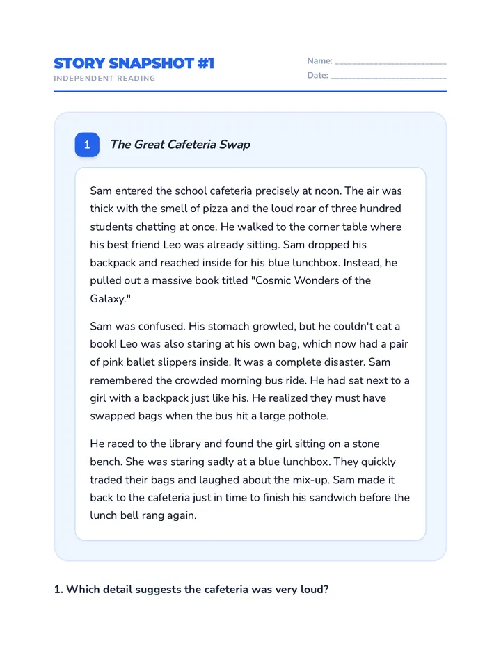 Story Snapshots Independent Worksheets Advanced Final