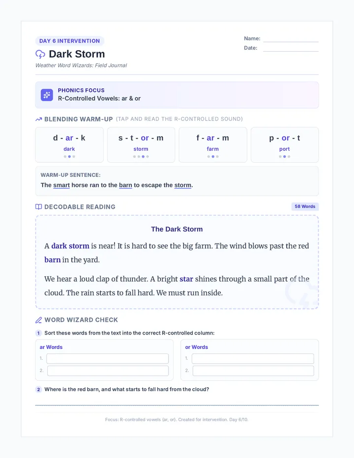 Dark Storm Worksheet