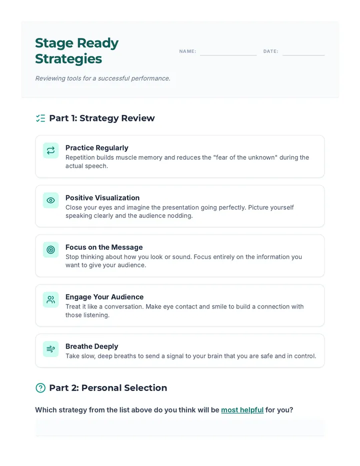 Stage Ready Strategies Worksheet