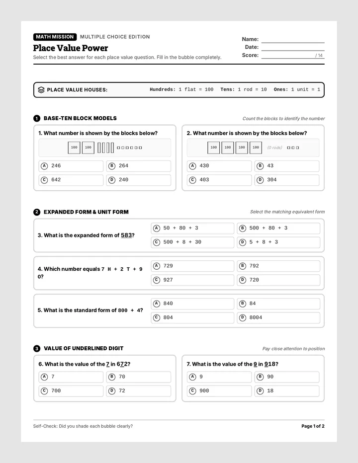 Place Value Power Worksheet