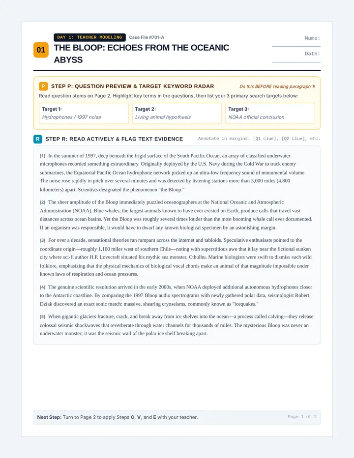 Ocean Mystery Guided Worksheet