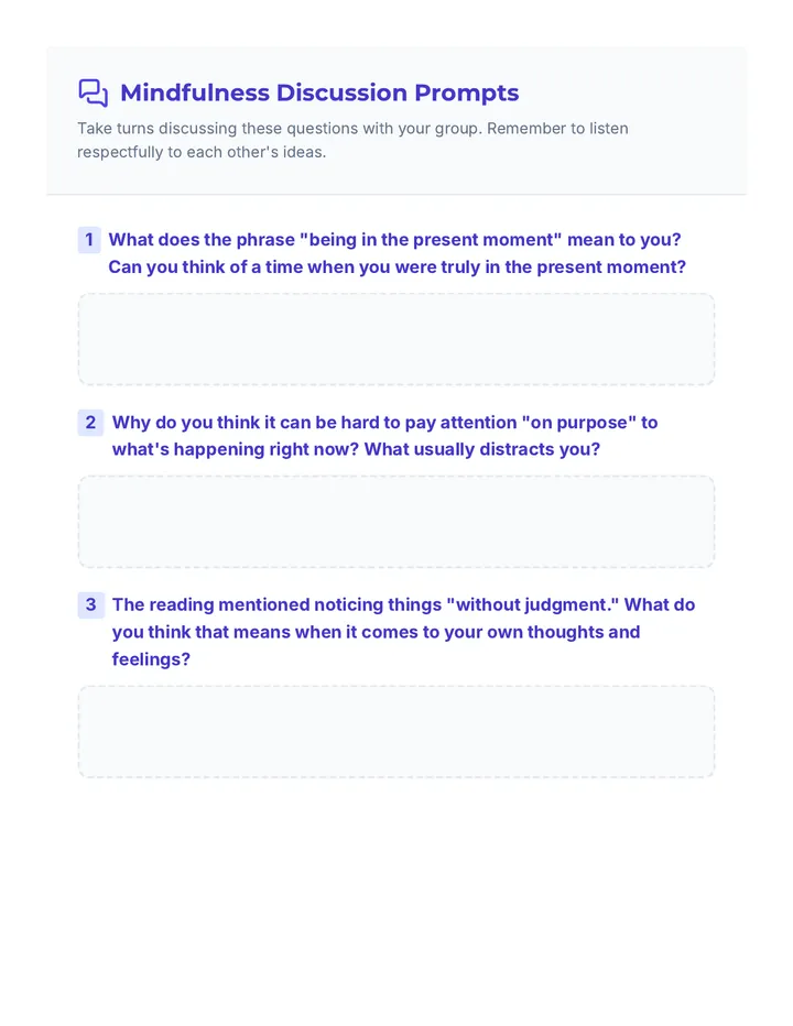 Week 1 Mindfulness Discussion Prompts