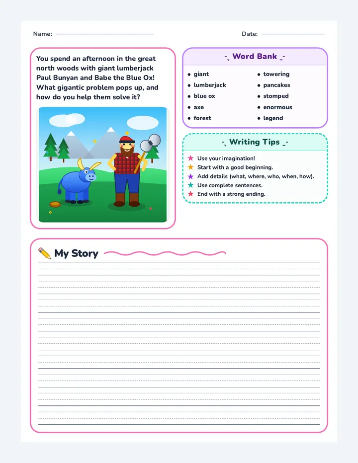 Paul Bunyan Writing Worksheet