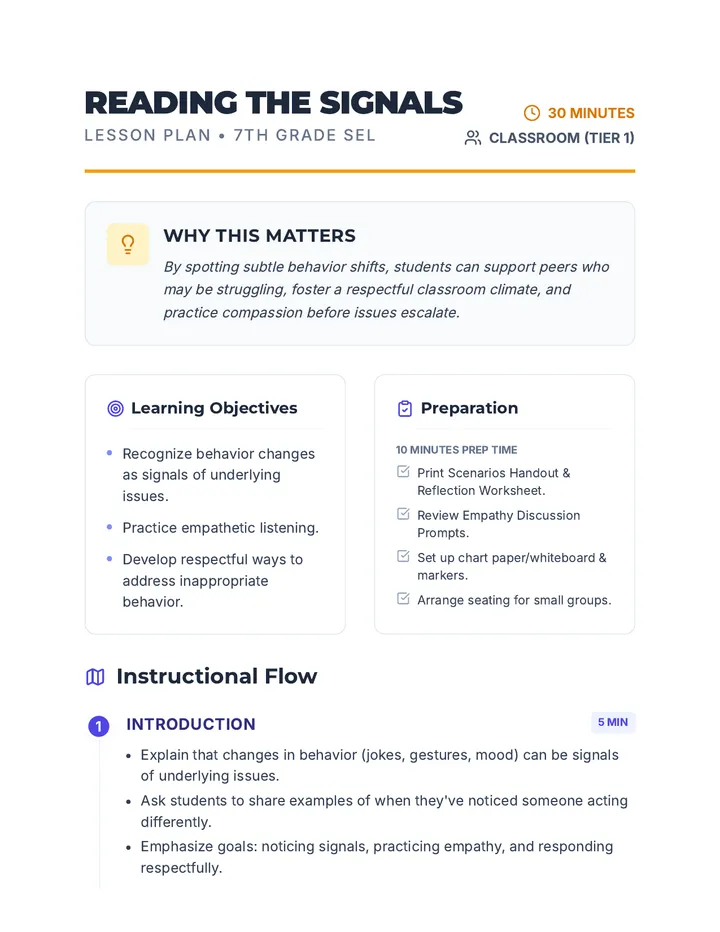 Reading the Signals Lesson Plan