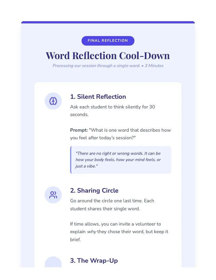 Word Reflection Cool Down Guide
