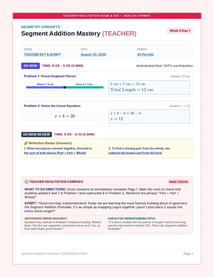 Segment Addition Teacher Packet