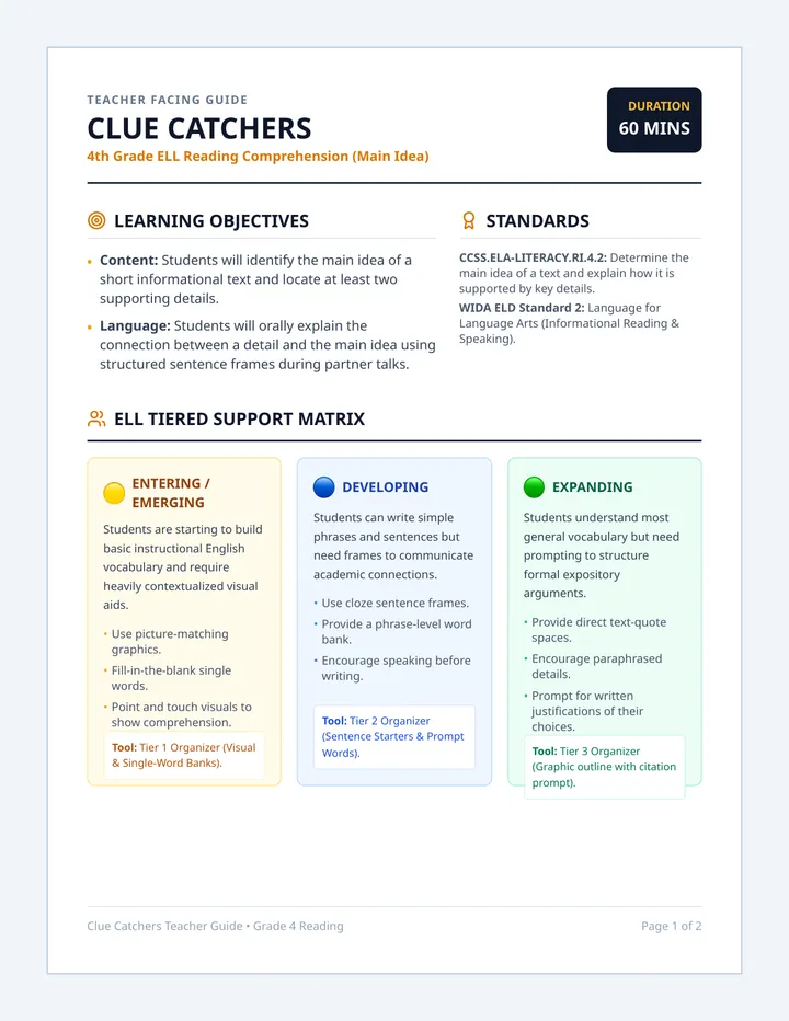 Clue Catchers Lesson Plan