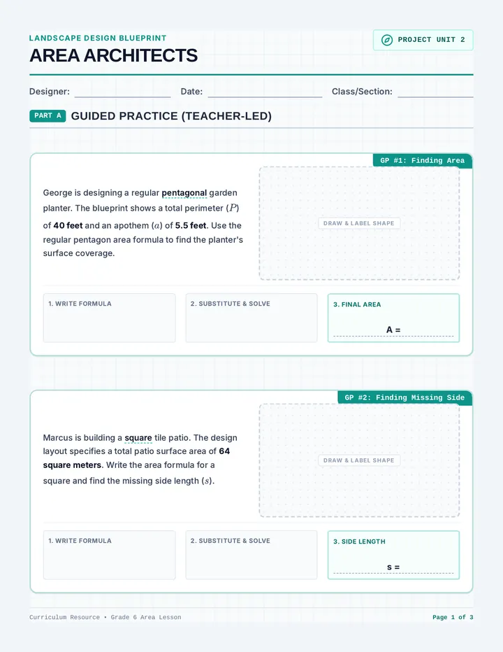 Area Architects Worksheet