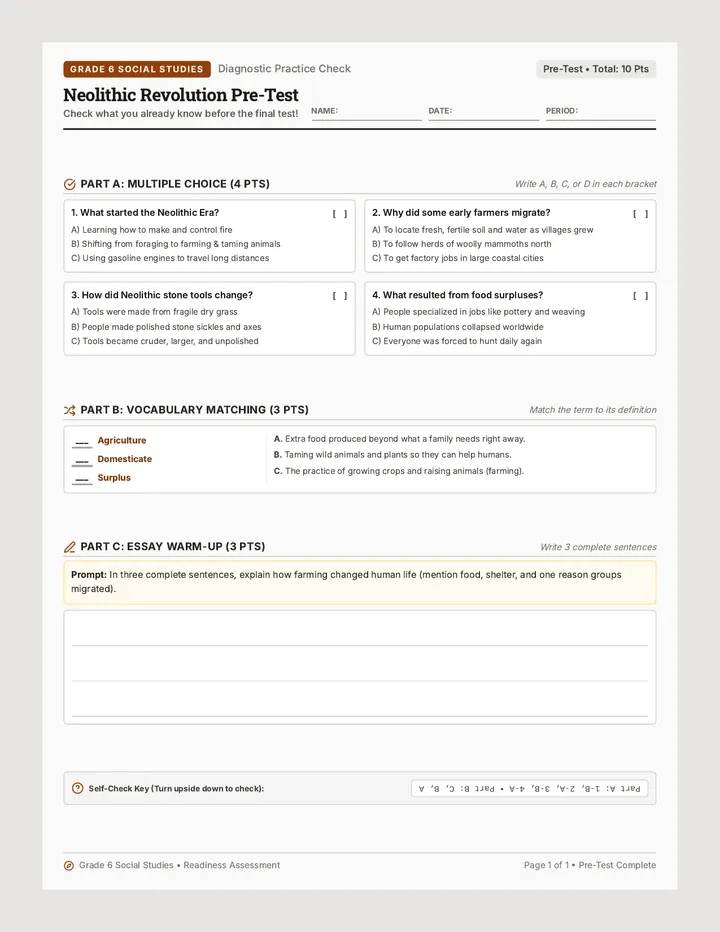 Neolithic Practice Pretest
