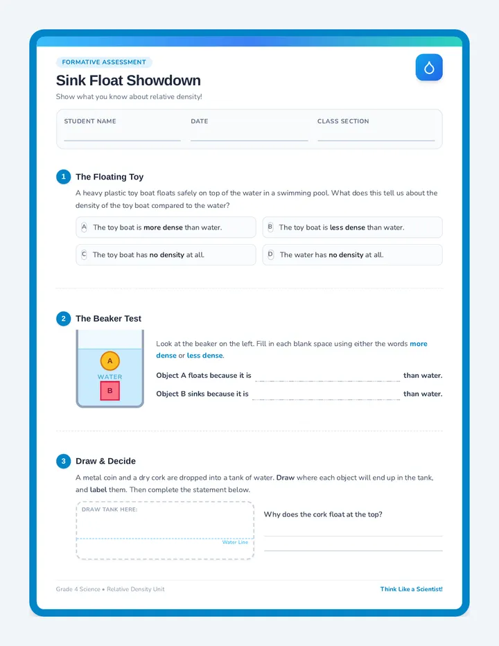 Sink Float Showdown Exit Ticket