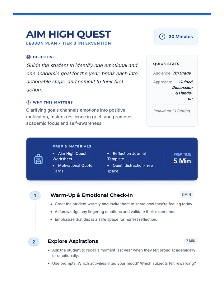 Aim High Quest Lesson Plan