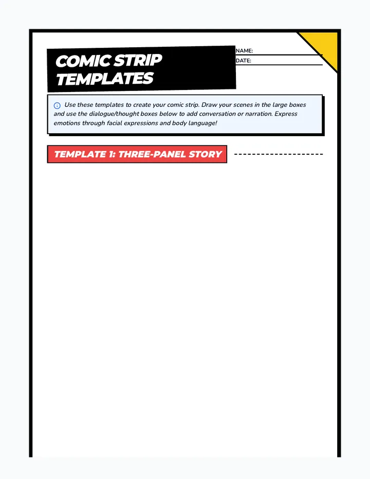 Comic Strip Templates Worksheet
