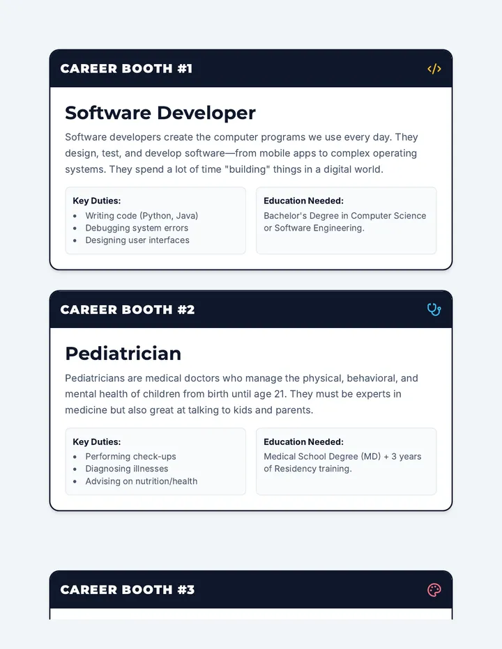 Career Booth Cards Deck