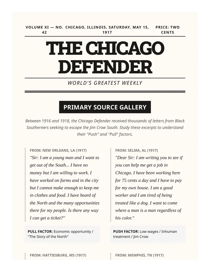 Chicago Defender Source Sheet