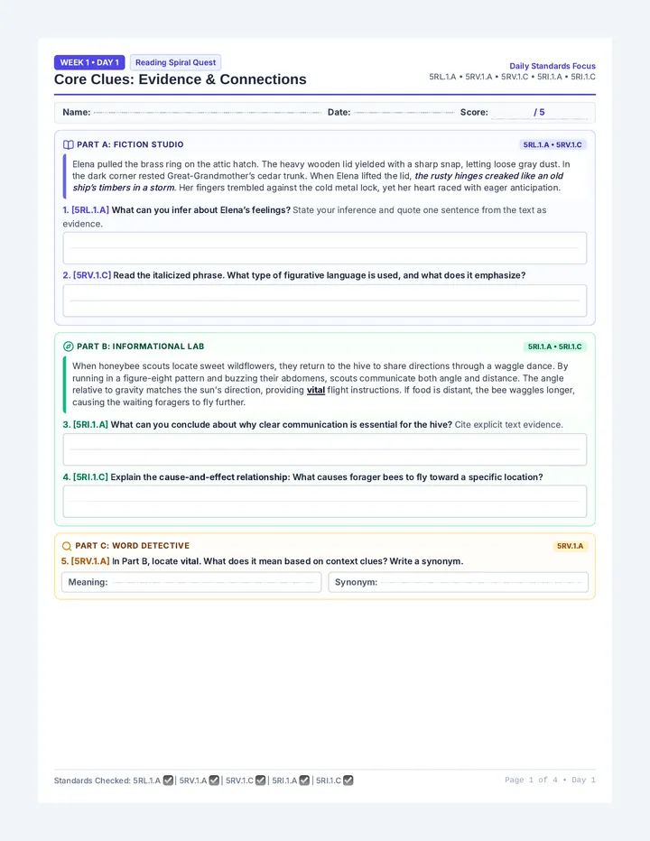 Core Clues Homework Packet