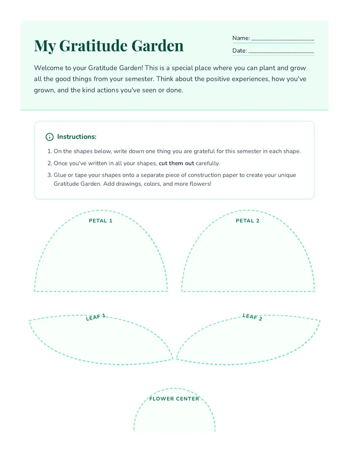 Gratitude Garden Activity Worksheet