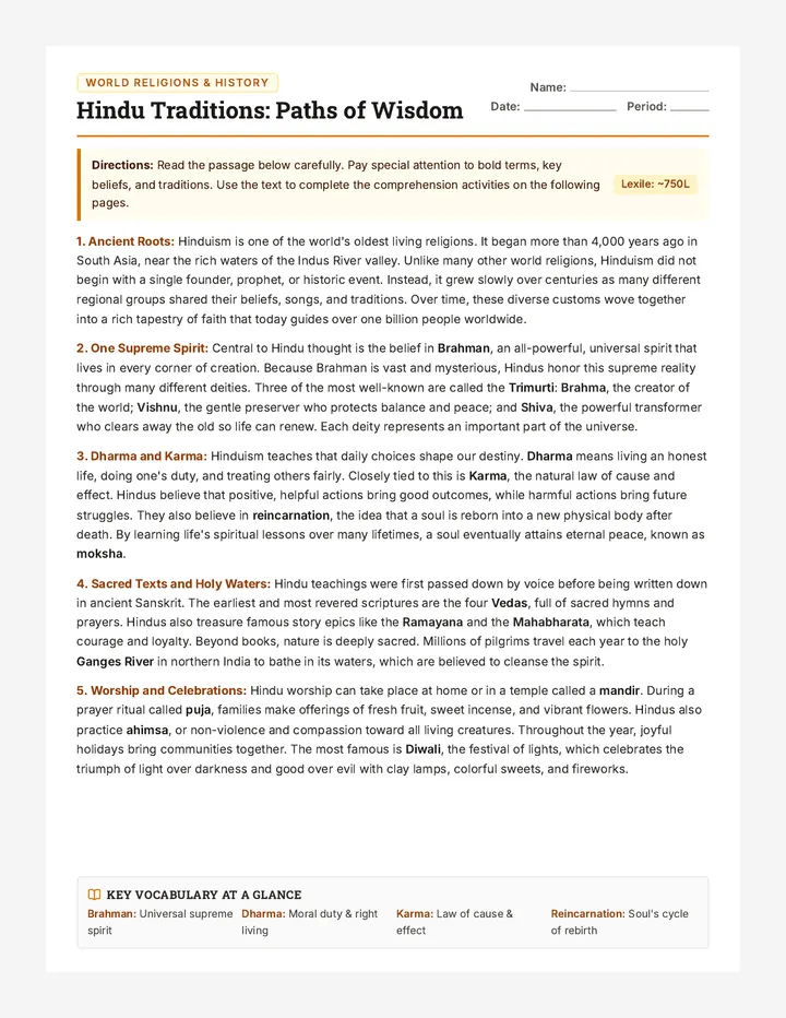 Hindu Traditions Reading Packet
