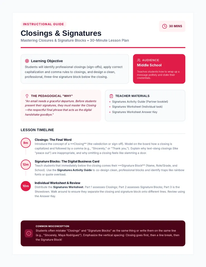 Signatures Lesson Plan