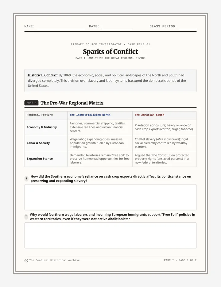 Sparks of Conflict Worksheet