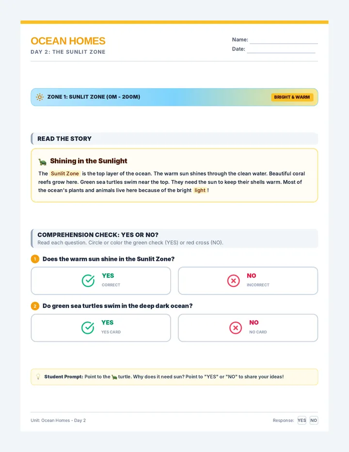 Sunlit Zone Worksheet