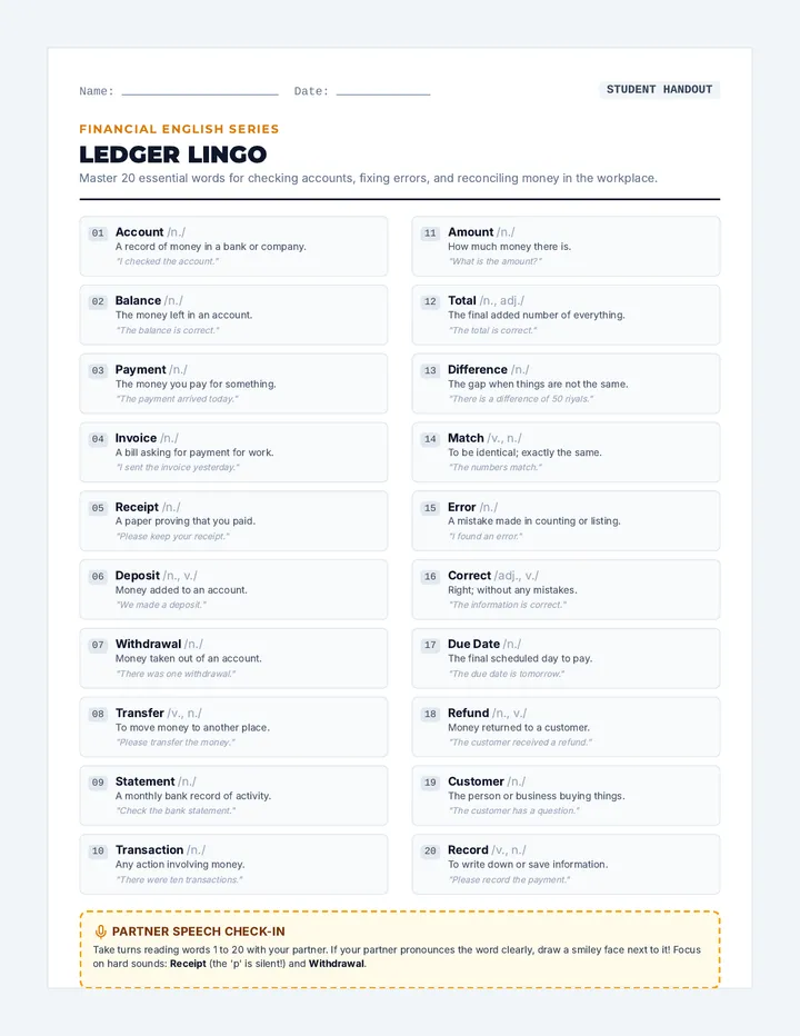 Ledger Lingo Student Handout