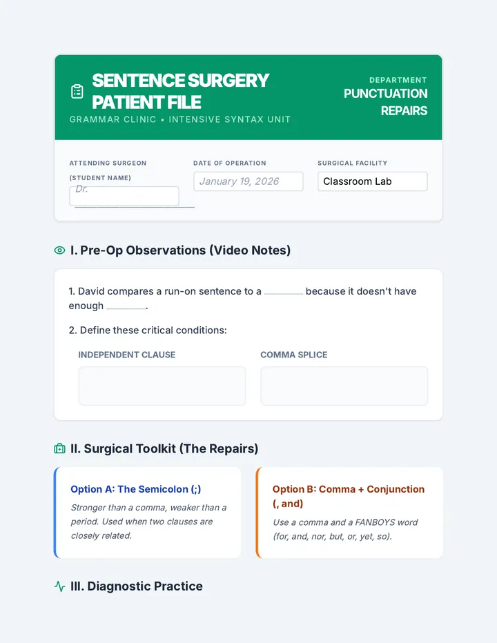 Sentence Surgery Worksheet
