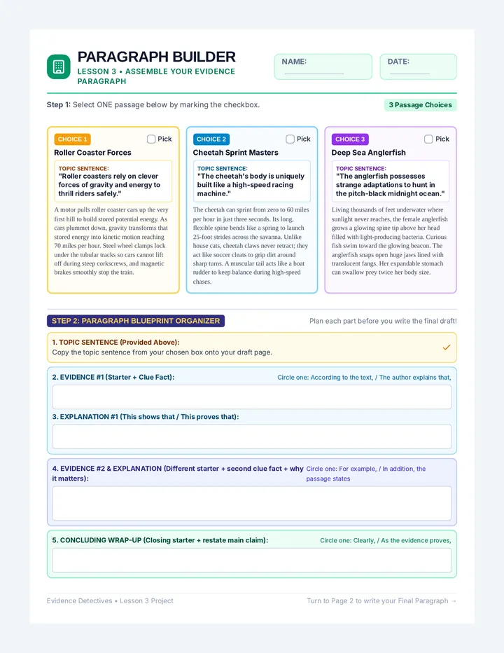 Paragraph Builder Worksheet