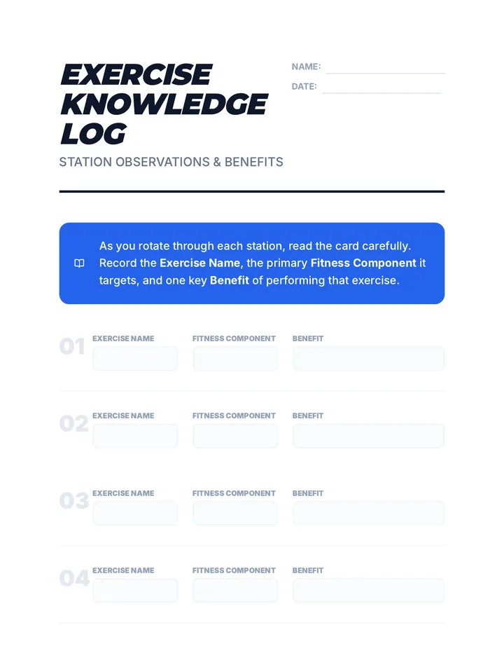 Exercise Knowledge Worksheet