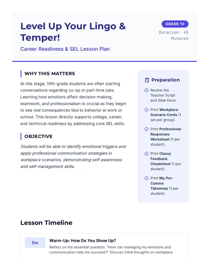 Level Up Lesson Plan